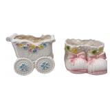 Relpo Ceramic Baby Booties & Carriage Planters