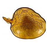 Amber Pressed Glass Grape Leaf Dish