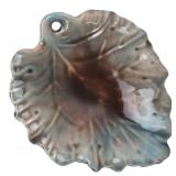 V Marked Studio Pottery Glazed Leaf Dish