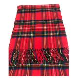 English 100% Cashmere Red Tartan Plaid Scarf