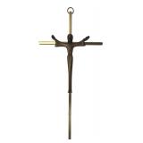 Stylized Mid-Century Brass Wall Crucifix 9.75"H
