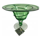 Aromatique Green Swirl Art Glass Pedestal Bowl