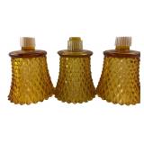Set of 3 Amber Glass Diamond Point Peg Votives