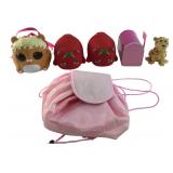 Assorted Small Toys & Pink Drawstring Bag