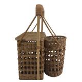 Woven Rattan Double Basket Wine Carrier