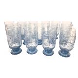 Set of 15 Blue Glass Winter Scene Tumblers