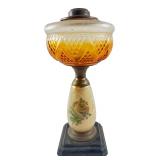 Amber Glass & Floral Oil Lamp Base