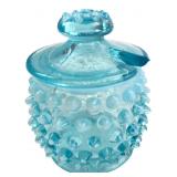 VTG Fenton Blue Opalescent Glass Condiment Jar