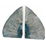 Brazilian Dyed Blue Agate Geode Bookends