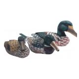 Set of 3 Painted Wooden Duck Decoys