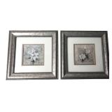 Pair Signed Framed Floral Artworks 12x12