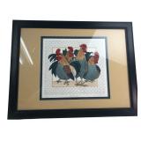 Frida Callen Four Roosters Framed Print