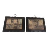 Pair of Rustic Floral Print Wood Plaques 7x9