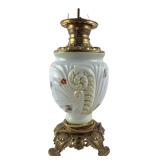 Vintage Milk Glass Floral Parlor Lamp 16" H