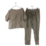 Beige Cotton Blend Two-Piece Set Tag 5XL Fits XL