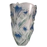 Art Glass Vase with Raised Blue Flowers
