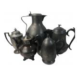 Group of Five Pewter Pitchers and Teapots