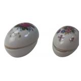 Pair Miniature Porcelain Floral Egg Trinket Boxes
