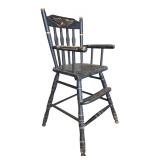 Hitchcock Style Black Painted Wooden High Chair