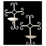 Pair White Metal Scroll Wall Candle Sconces