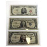 US Currency Lot: 1963 $5 & 1957 $1 Certificates