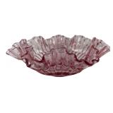 Pink Pressed Glass Ruffled Bowl