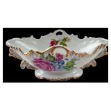 Floral Porcelain Handled Bowl Gold Trim