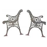Pair Cast Iron Lion Mask Bench Ends