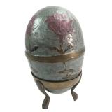 VTG Enameled Brass Egg Trinket Box on Stand