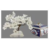Occupied Japan Lidded Box & Wire Floral Tree