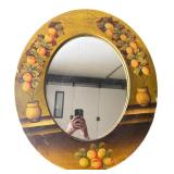 Hand-Painted Fruit Motif Oval Wall Mirror
