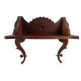 Vintage Carved Oak Wall Shelf with Fan Motif