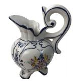Hand-Painted Floral Ceramic Pitcher 10" H