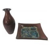 Studio Pottery Vase & Abstract Glazed Plate