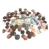1973 Canadian $1 Bill & Assorted Coins Lot