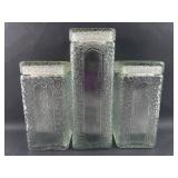 Set of 3 Textured Clear Glass Canisters