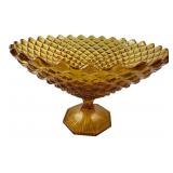 Amber Pressed Glass Pedestal Bowl