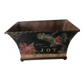 Holiday Cardinal & Poinsettia Metal Planter