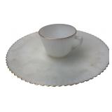Milk Glass Cup and 10.75" Plate Set Gold Trim