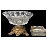 Pressed Glass Pedestal Bowl & Lidded Box