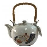Kutani Japan Porcelain Teapot Bamboo Handle
