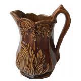 Brown Glazed Ceramic Grape & Leaf Pitcher