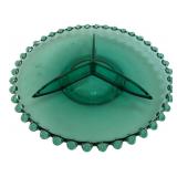 Green Glass Beaded Rim Divided Dish