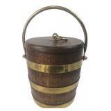 Oak & Brass Ice Bucket 9x8"