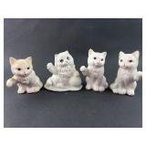 Set of 4 White Ceramic Cat Figurines
