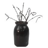 Brown Glazed Stoneware Jar & Barbed Wire 10 H