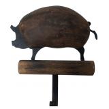 Rustic Wood & Metal Pig Wall Hook 6.5x6 in