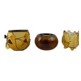 Set of Three Amber Glass Votive Holders