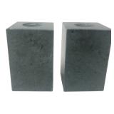 Pair of Green Marble Block Candle Holders