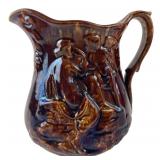 Brown Glazed Relief Molded Figural Pitcher